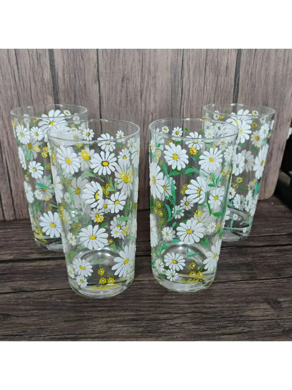 Vintage Culver Daisy Glass Tumblers Set of 4, Mid Century Modern Flower Power